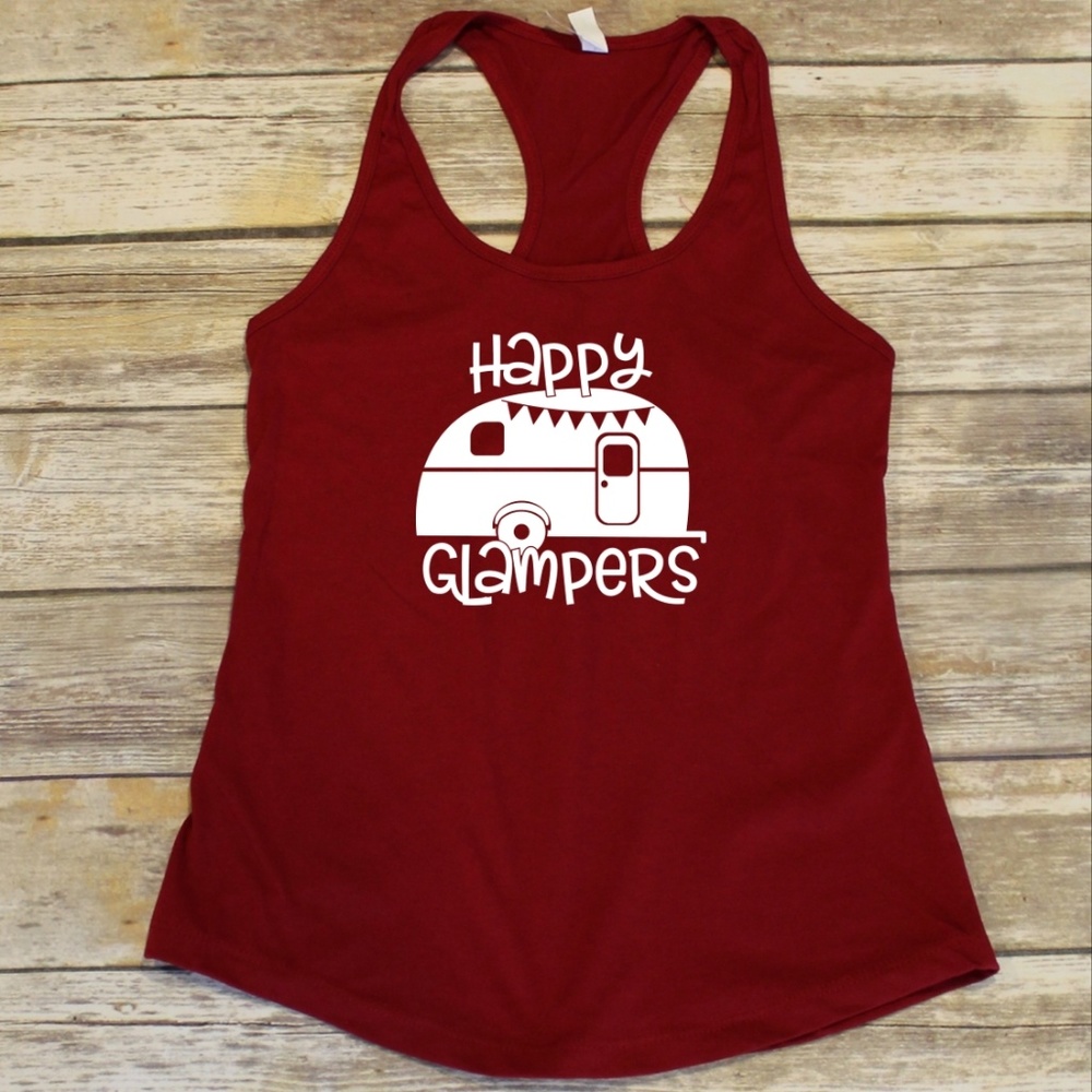 Happy Glampers - camping - red racerback tank top - Picture 1 of 3